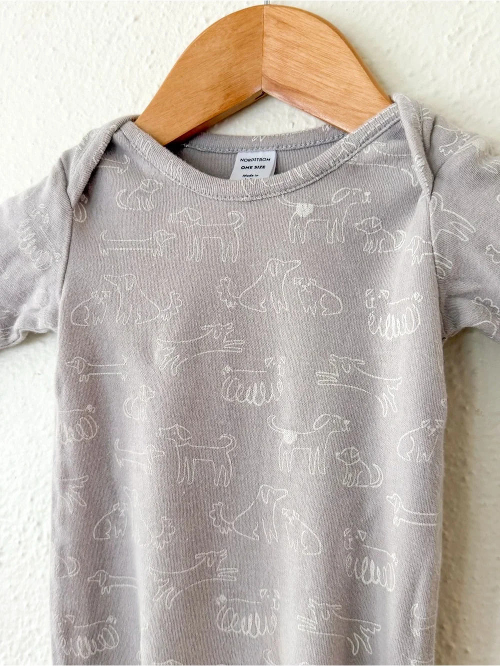 Nordstrom Silver Grey Printed Dogs Knotted Sleep Gown
